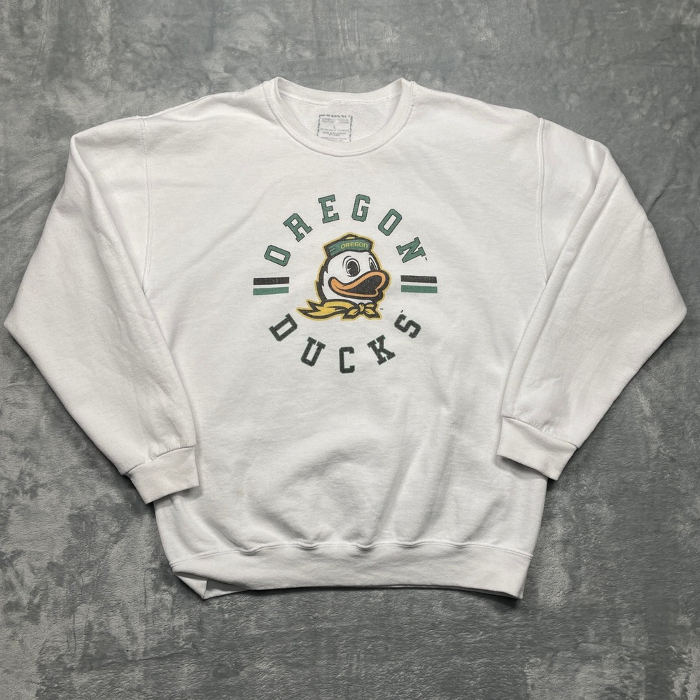 Oregon Ducks Sweatshirt Men Large White Crewneck Pullover Gameday Couture